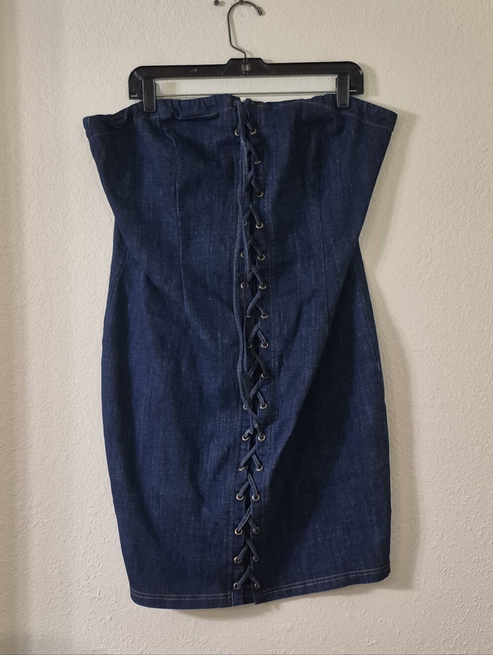 Strapless Dark Indigo Denim Lace-Up Tube Dress